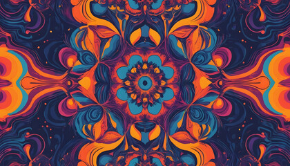 "A mesmerizing psychedelic background filled with swirling, vibrant colors and intricate patterns. The design features a kaleidoscope of neon hues, fluid shapes, and trippy gradients,"