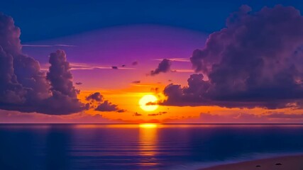 Captivating sunset over calm ocean waters with vibrant colors and peaceful clouds at twilight
