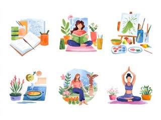 Woman Engaging in Various Relaxing Activities at Home