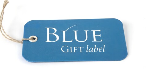Blue gift label isolated on white background or transparent background