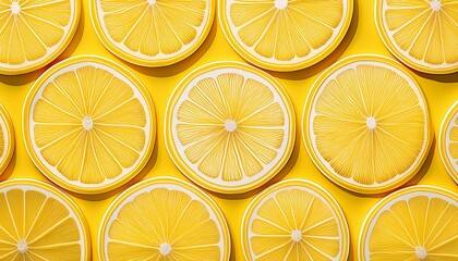 Vibrant lemon slices arranged on a sunny yellow background.