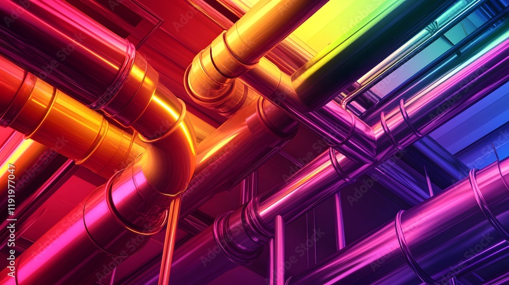 Poster a colorful image of pipes with a rainbow of colors. the pipes are connected to each other and appear