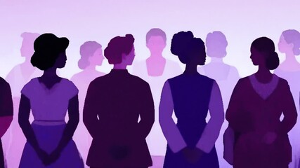 international women's day 8 march text variety of female silhouettes standing sideways Strong and brave girls of different womens support each other 4k video hd