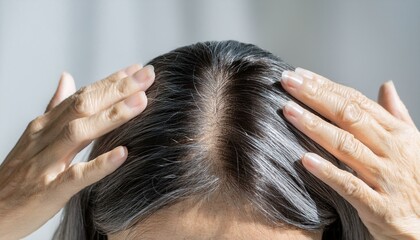 Naklejka premium 頭皮を気にしている女性