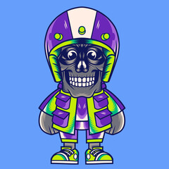 Mascot character design cartoon skull rider helmet