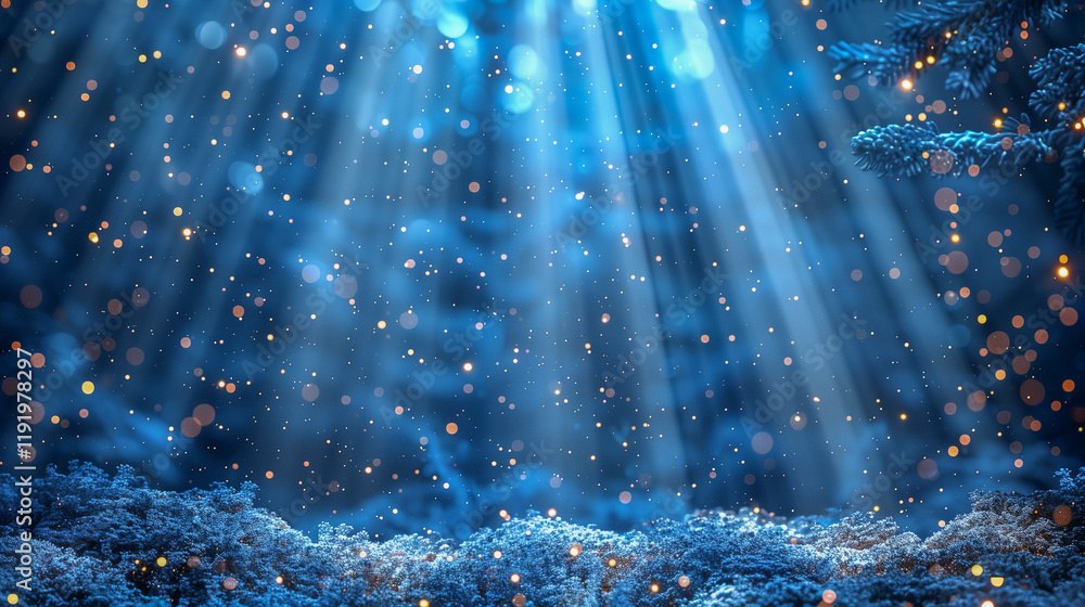 Poster magical winter scene with sparkling snowfall..