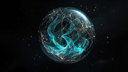 Obraz premium Dynamic Abstract Orb with Teal Energy and Glowing Light in Dark Cosmic Background