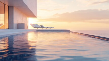 Sunset oceanfront luxury home poolside relaxation