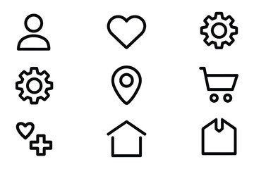 Black Line Minimalist Icon Set - UI and E-Commerce Vector Graphics