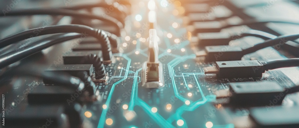 Aufkleber high tech circuit board digital data technology connections abstract background