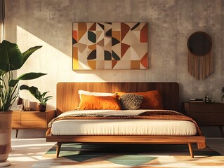 Mid-Century Modern Bedroom with Earthy Tones 