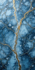 Abstract blue and gold marbled texture with intricate vein patterns.