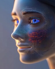Futuristic Close-Up of a Digital Face with Complex Patterns