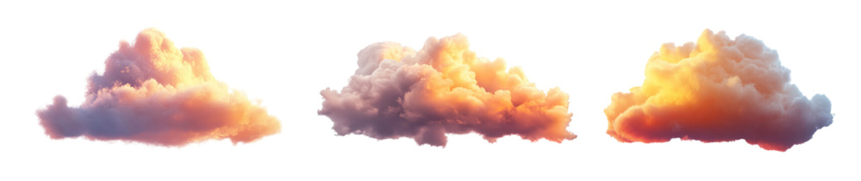 Set of sunset clouds isolated on transparent background