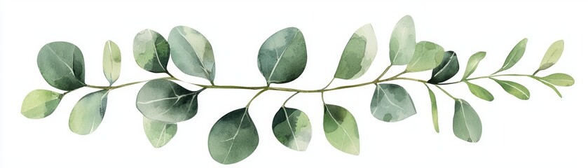 Obraz premium Serene Watercolor Eucalyptus Branch Clipart - Homeopathic Ingredient Symbol, Green Tones on White Background