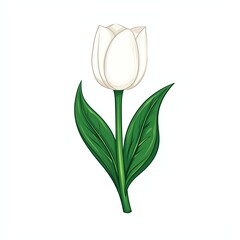 A delicate white tulip with green leaves, symbolizing purity and elegance.