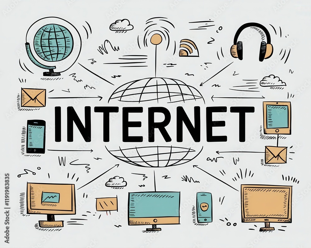 Poster global internet network connection devices communication