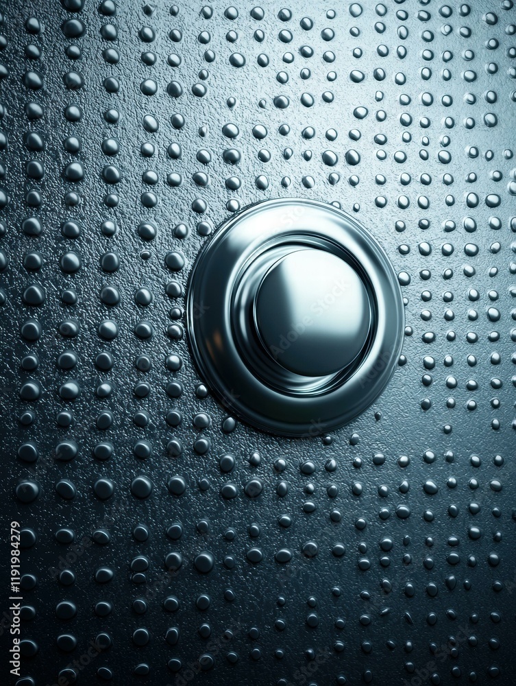 Poster metallic button on textured surface. ai.