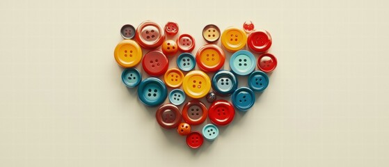 Colorful buttons arranged in a heart shape. AI.