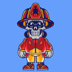 Mascot character design cartoon skull firefighter
