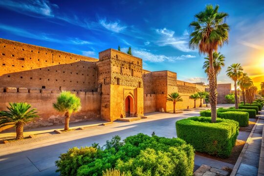 Badii Palace Marrakech Fortress Walls: Majestic Sunlit Architecture