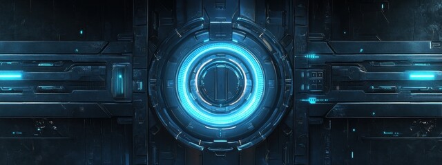 Obraz premium Futuristic Sci Fi Panel Glowing Blue Technology Interface Metal Texture Background