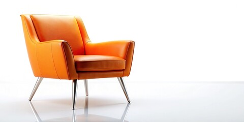 Fototapeta premium Bright Orange Chair, Isolated White Background, Stock Photo, Furniture, Design