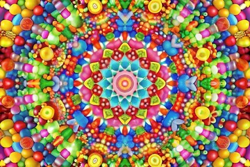 Candy Kaleidoscope Tile Pattern Loop Animation:  Bright, Sharp Colors