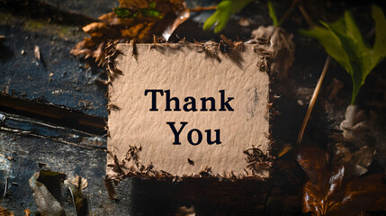 
Earthy Eco-Friendly Thank You Card with Recycled Paper Textures and Centered "Thank You" Message with copy space