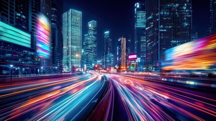 Vibrant City Nightscape: Urban Energy and Speed