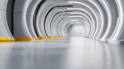 Naklejka premium Futuristic White Tunnel Brightly Lit Modern Architecture. AI Generated