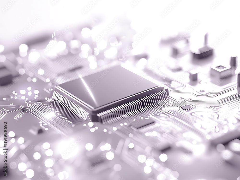 Poster close-up of a computer processor chip on a circuit board.