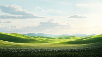 Fototapeta premium Serene Rolling Hills Landscape Under a Sunny Sky