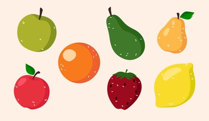 Collection of fresh fruit stickers with simple style. Can be used for social media stickers. Complementary design elements on brochures, pamphlets, flayers, banners, etc.