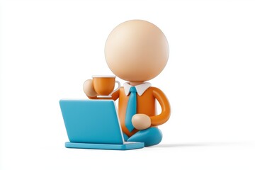 Person Sitting with Laptop and Coffee Cup in Modern Workspace