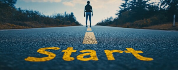 The Start of a New Journey: A Woman Stands at the Beginning of an Open Road, Ready for Adventure and New Beginnings.