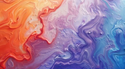 Fototapeta premium Abstract fluid art with swirling colors of orange, purple, and pink.