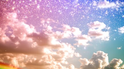 Magical Pastel Sky  Dreamy Clouds  Sparkling Stars  Rainbow Hues Background