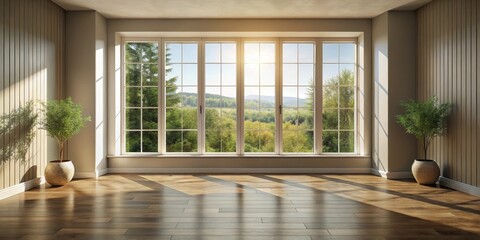 Fototapeta premium A serene room with a large window , ambiance , room, ambiance