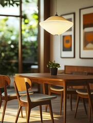 Mid-Century Modern Dining Room with Warm Lighting  
