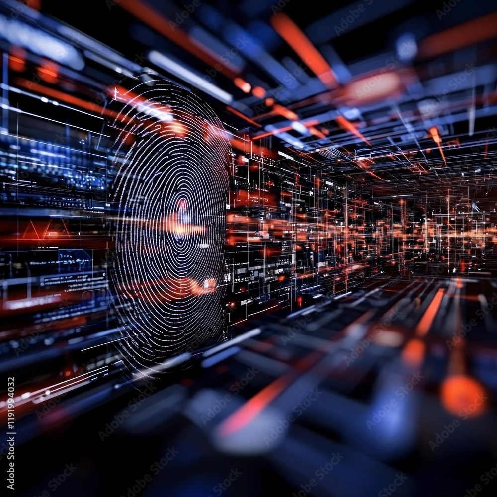 Poster digital fingerprint biometric security cyber tech data protection