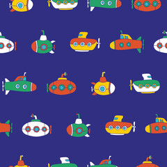 Obraz premium Collection of Submarine Vector Seamless Pattern illustration Design