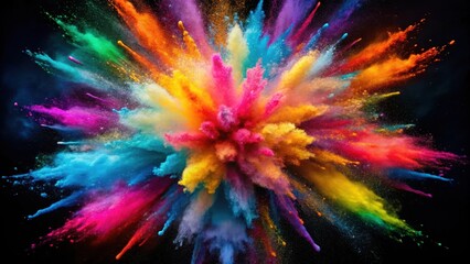 Fototapeta premium Vibrant powders explode in a kaleidoscope of colors against a dark background, creating a visually stunning effect that sparks the imagination , vibrant, isolated
