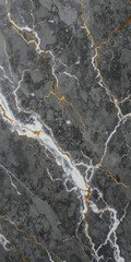 Abstract marble texture with white and gold veins on a dark background.