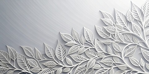 Delicate paper cut out wavy leaves on gray background with intricate details and textures, wavy leaves