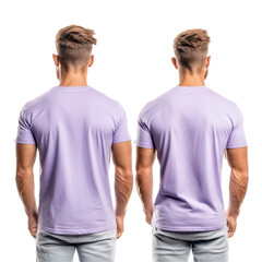 Casual male wearing lavender t-shirt transparent background