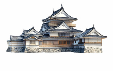 Fototapeta premium Japanese Castle, Isolated, Architecture, 3D Render, Design