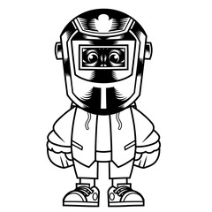 Mascot character design cartoon skull welding helmet outline
