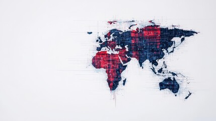 Obraz premium Abstract World Map with Red and Blue Lines on a White Background for Creative Projects