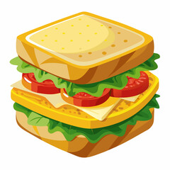 A close-up of a sandwich with cheese and fresh vegetables.